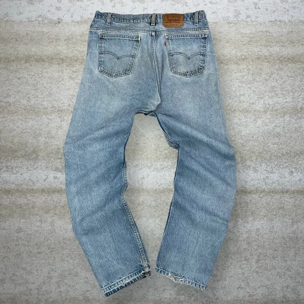 Vintage 90s Levis Jeans 505 38x34 Regular Straight Leg Fit Light Wash Orange Tab